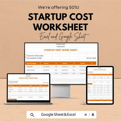 Startup Cost Worksheet | Excel & Google Sheets Template | Budget Planning for New Business | Instant Download