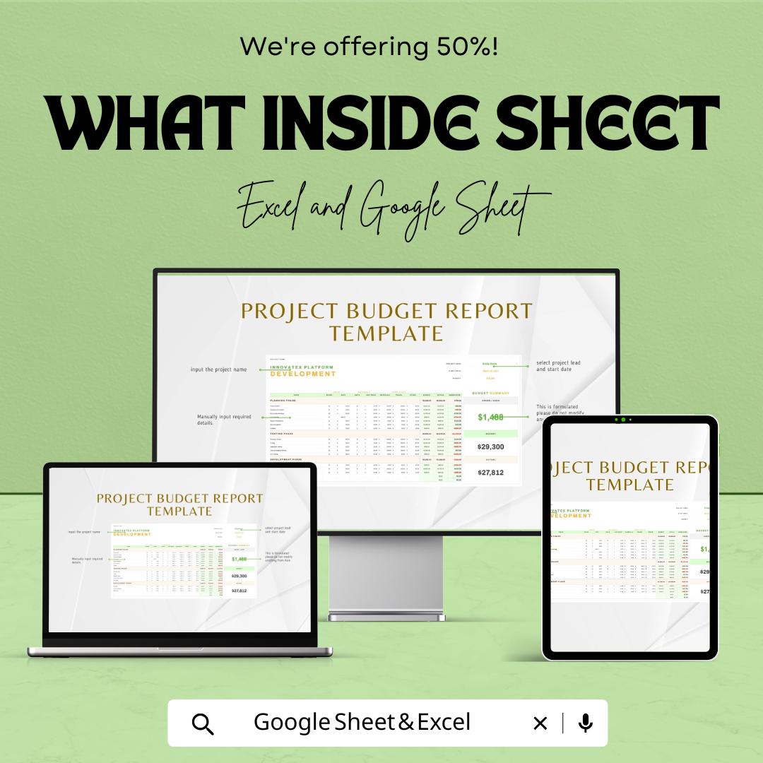 Project Budget Report Template Excel & Google Sheets | Project Cost Tracker | Budget Analysis Report | Expense Tracking Dashboard