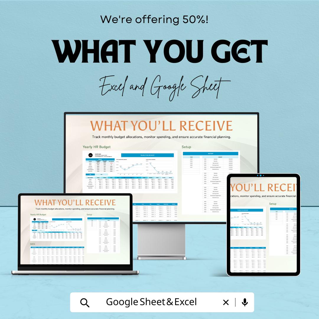 Yearly HR Budget Template | Excel & Google Sheets HR Budget Planner | Annual HR Expense Tracker | Human Resources Budget Spreadsheet