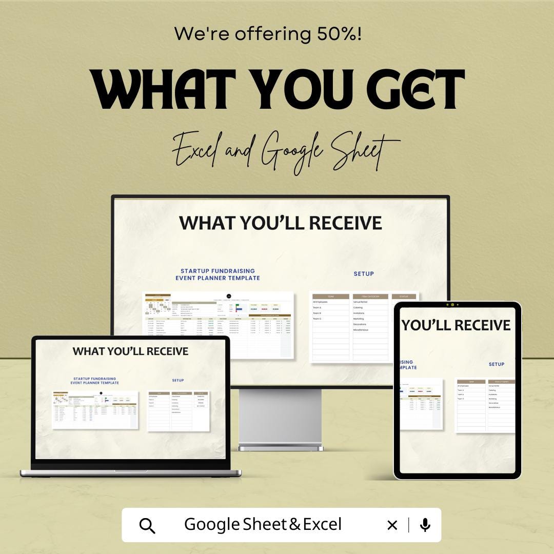 Startup Fundraising Event Planner Sheet – Excel and Google Sheets | Event Budget Tracker | Fundraising Goal Setting & Campaign Planning