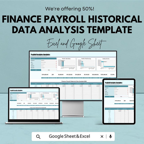 Finance Payroll Historical Data Analysis Template | Payroll Insights Dashboard | Salary & Workforce Analytics Sheet | Payroll Trend Report