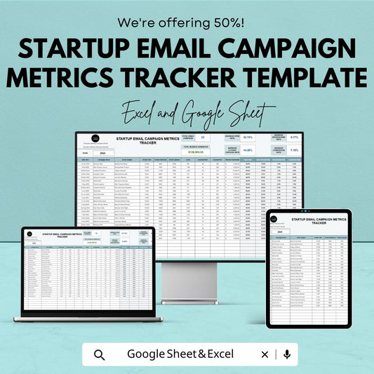 Startup Email Campaign Metrics Tracker Template | Email Marketing Analytics Spreadsheet | Excel & Google Sheets