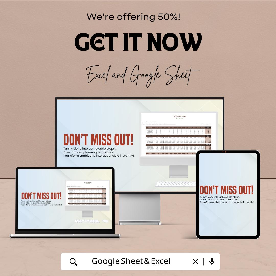 2-Month Sales Forecasting Template | Business Budget Planner | Monthly Revenue Tracker | Financial Planning Spreadsheet