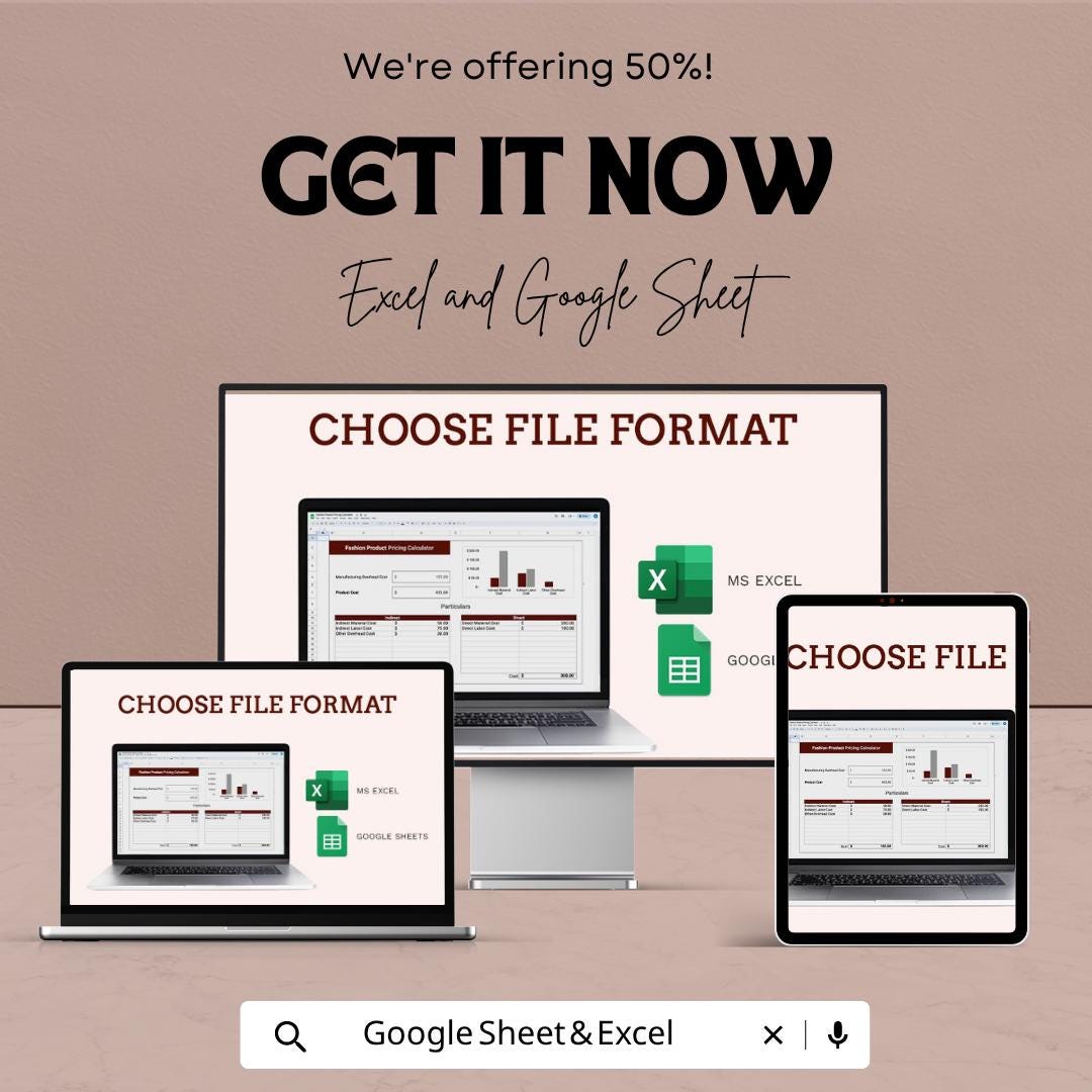 Fashion Pricing Calculator Excel | Product Cost Calculator | Clothing Pricing Template | Garment Cost Sheet | Profit Margin Calculator