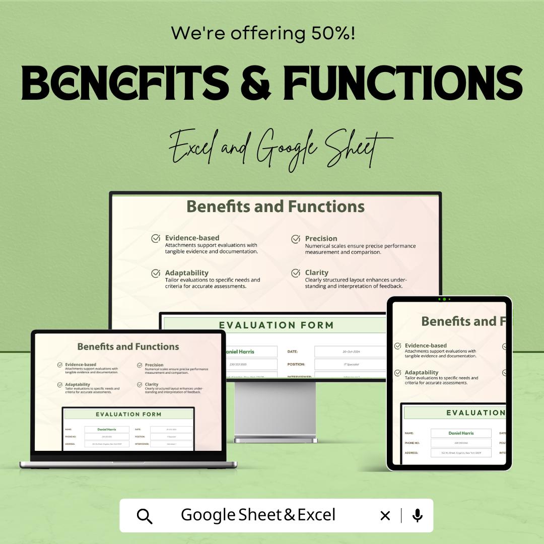Evaluation Form Sheet - Customizable Excel & Google Sheet Template for Performance Assessment