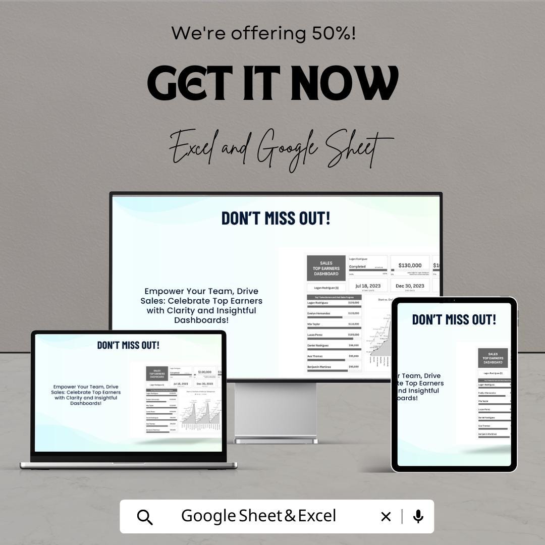 Sales Top Earners Dashboard - Excel & Google Sheets | Track Performance and Earnings