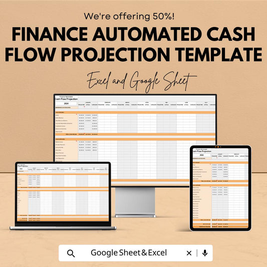 Finance Automated Cash Flow Projection Template | Cash Flow Forecast Spreadsheet | Business Financial Planner | Budget Projection Tool