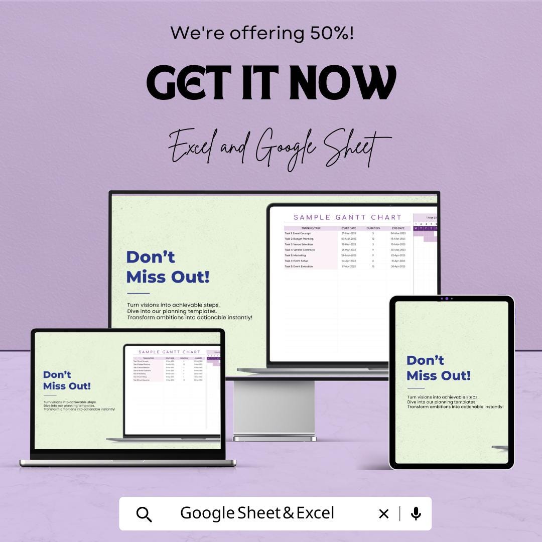 Sample Gantt Chart Template - Excel & Google Sheets - Project Management Tool - Customizable Task Planner - Visual Project Tracker