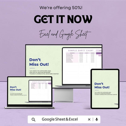 Sample Gantt Chart Template - Excel & Google Sheets - Project Management Tool - Customizable Task Planner - Visual Project Tracker