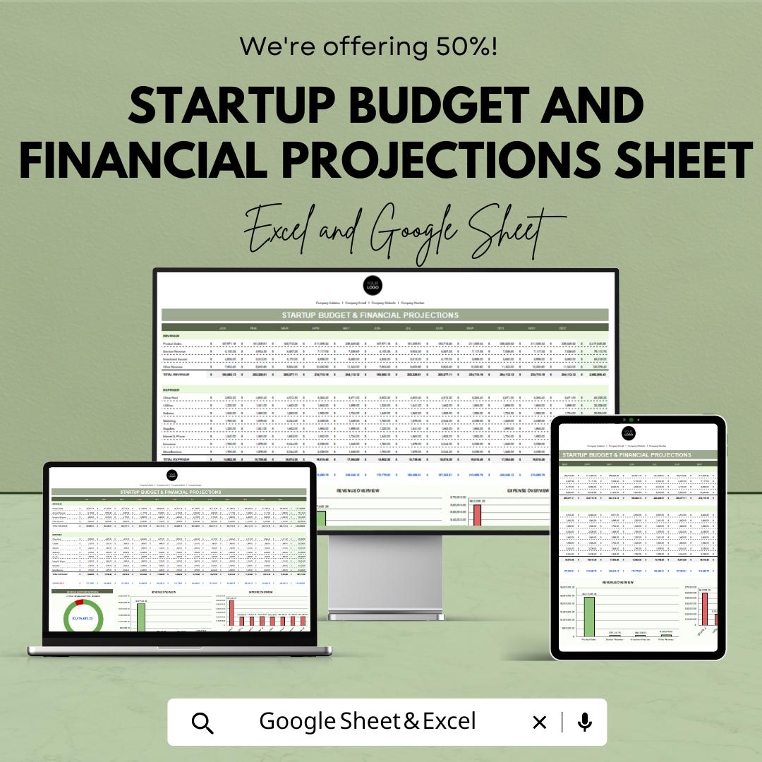 Startup Budget and Financial Projections Template | Excel & Google Sheets | Startup Planner, Business Forecast, Expense Tracker