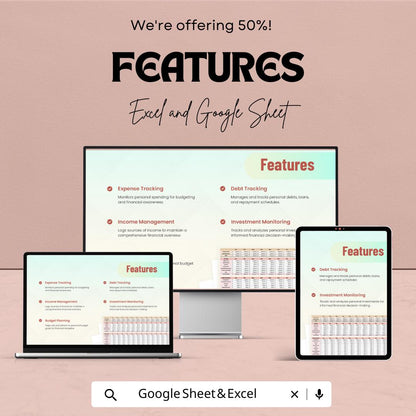 Personal Accounting Template | Budget Tracker Spreadsheet | Monthly Expense Tracker | Income & Debt Management Sheet