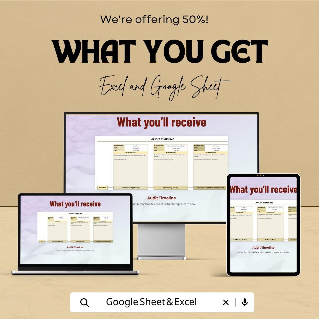 Audit Timeline Template Excel Google Sheets | Audit Tracker Spreadsheet | Compliance Timeline | Internal Audit Dashboard |
