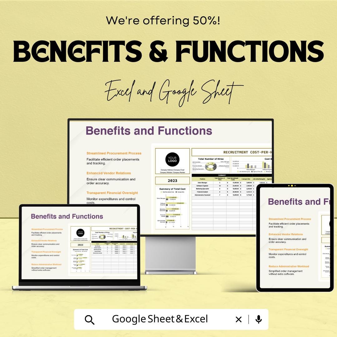 Recruitment Cost-per-Hire Analysis HR Template | Excel and Google Sheets | Hiring Cost Tracker | HR Budget & Recruitment Analysis