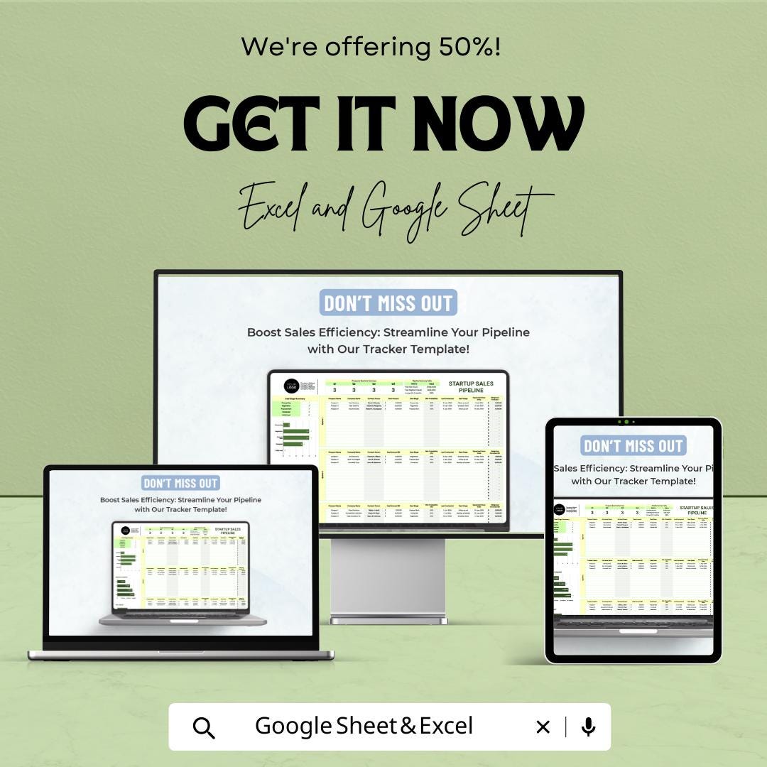 Startup Sales Pipeline Tracker Template  | CRM Spreadsheet | Lead & Deal Tracking Dashboard for Small Business