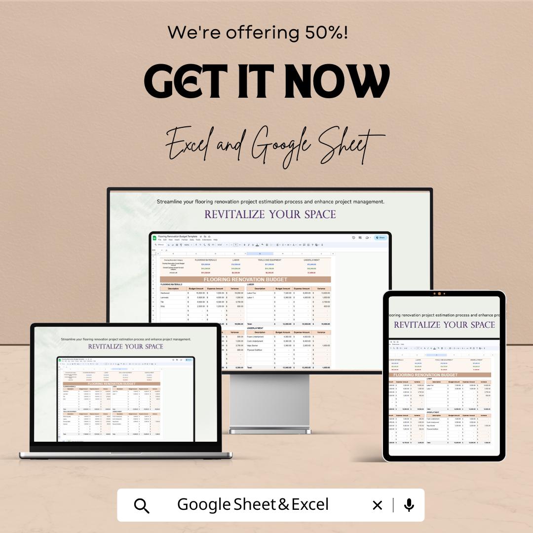 Flooring Renovation Budget Sheet | Excel & Google Sheet Template | Flooring Project Tracker | Home Improvement Budget Planner
