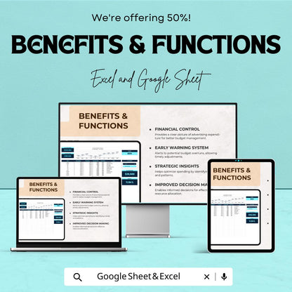 Advertising Budget Burn Rate Worksheet – Excel & Google Sheets – Track and Manage Advertising Spend Efficiently – 50% OFF