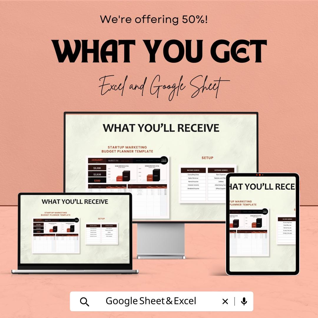 Startup Marketing Budget Planner Sheet – Excel and Google Sheets | Marketing Budget Tracker | Expense Management & Financial Planning