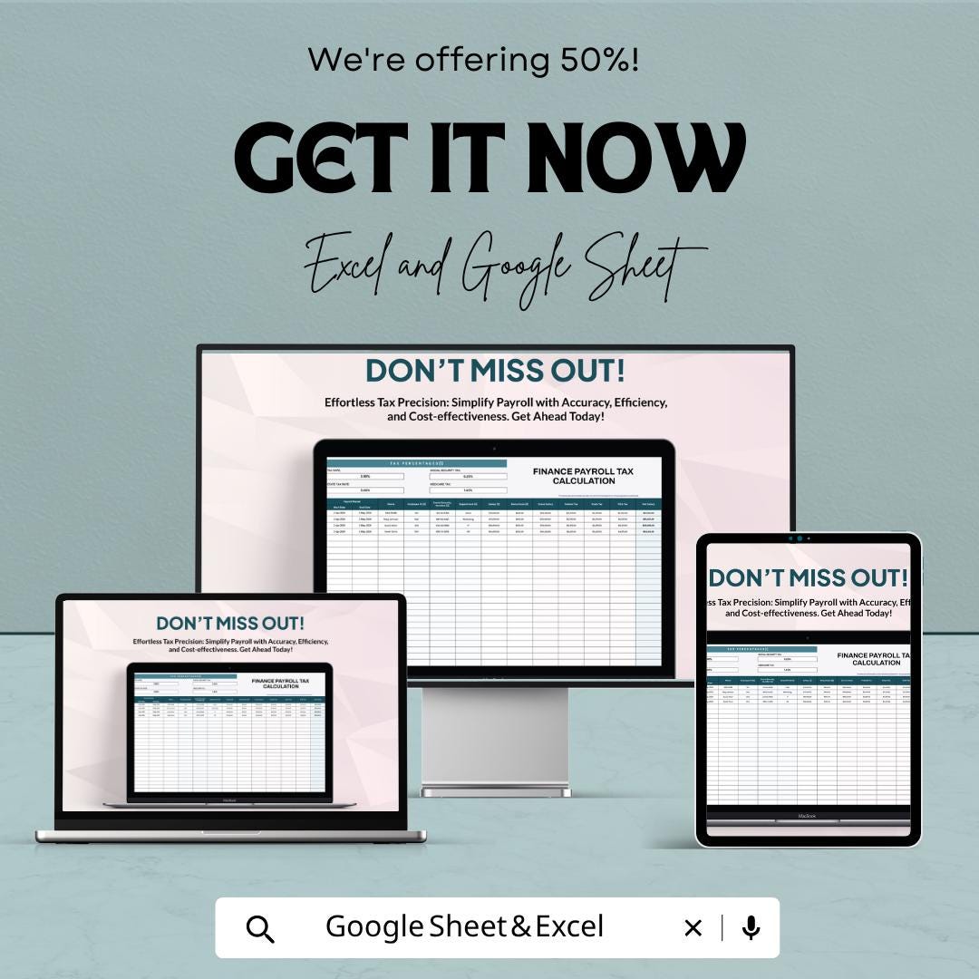 Finance Payroll Tax Template | Payroll Tax Calculator Spreadsheet | Employee Payroll Tracker | Salary Tax Calculation Sheet