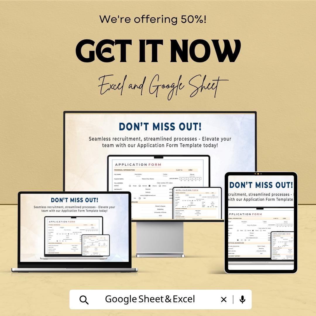 Application Form Template | Job Application Spreadsheet | Employee Recruitment Form | Excel & Google Sheets Application Tracker |