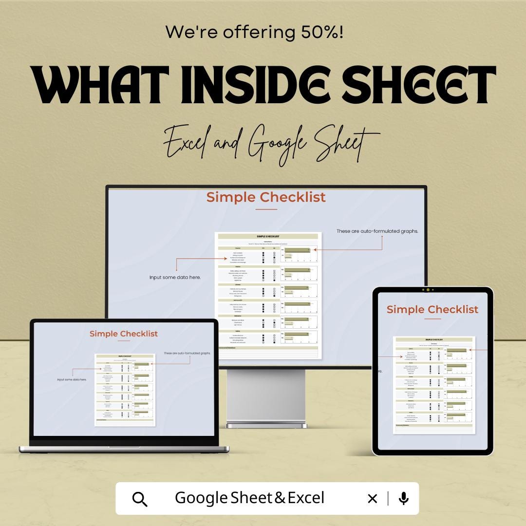 Simple Checklist Template | Task Tracker Excel and Google Sheet | Editable To-Do List | Project & Home Organization Planner
