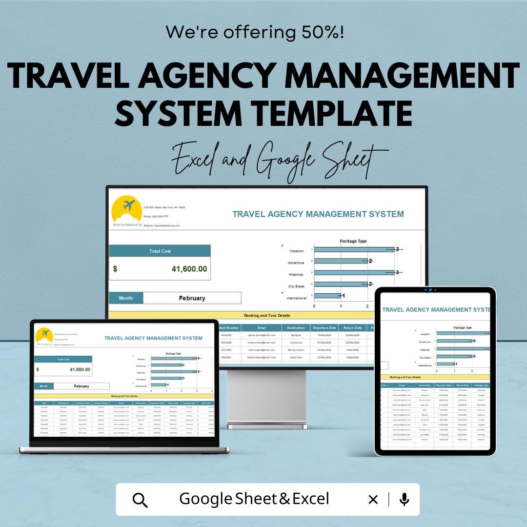 Travel Agency Management System Template | Booking Tracker Spreadsheet | Sheets Travel Business Dashboard | Tour Management Tool
