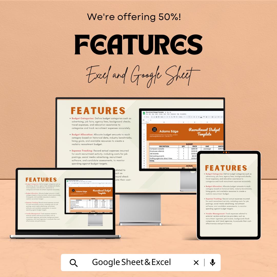 Recruitment Budget Sheet | Excel & Google Sheets Template for Recruitment Costs Management
