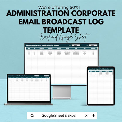 Administration Corporate Email Broadcast Log Template | Email Tracking Spreadsheet | Campaign Log | Business Communication