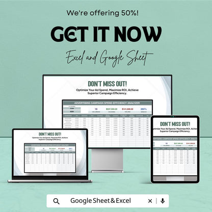 Advertising Campaign Spend Efficiency Analyzer Template | Marketing ROI Tracker | Ad Budget Planner | Campaign Performance Dashboard