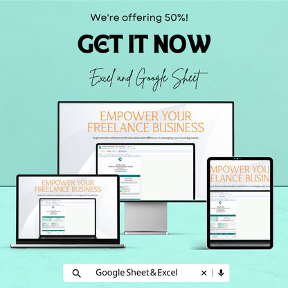 Freelance Consultant Invoice Sheet - Excel and Google Sheet Template | Professional Billing & Invoice Tracker | 50% Off
