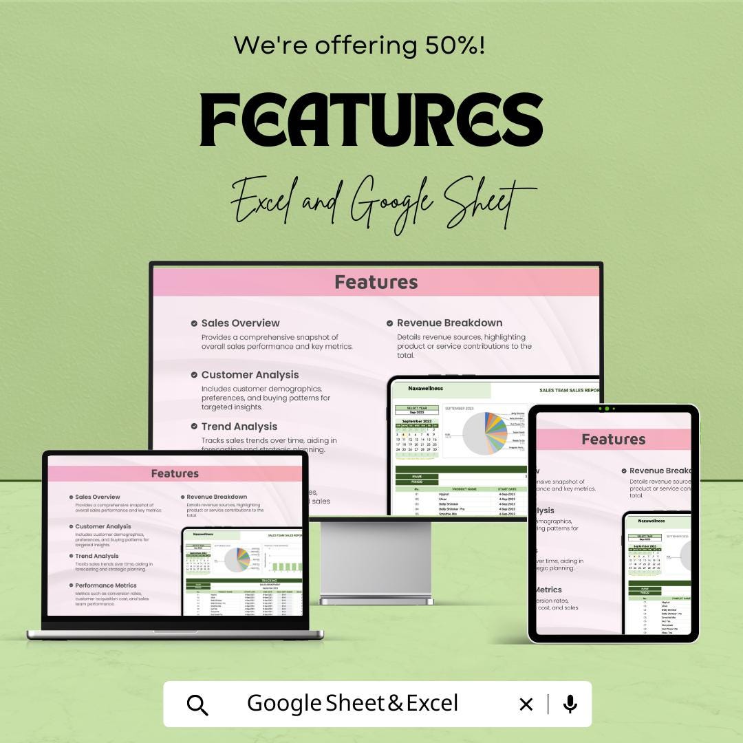 Sales Report Template | Sales Team Report Dashboard | Monthly Sales Analysis sheet | Excel and Google Sheets | Sales Performance Tracker