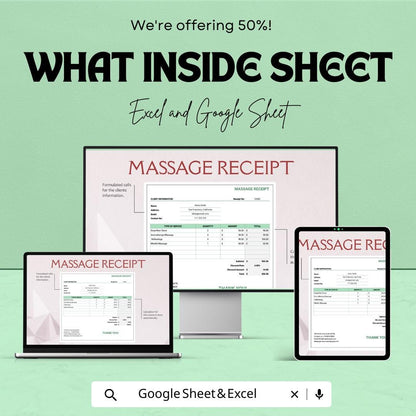 Massage Receipt Template | Spa & Therapy Receipt | Editable Massage Invoice | Service Receipt | Printable Business Template