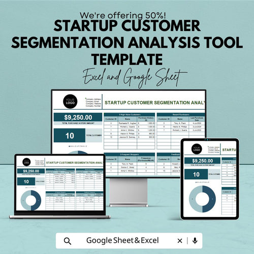 Startup Customer Segmentation Analysis Tool Template | Excel and Google Sheets Dashboard | Automated Charts Pivot Tables Customer