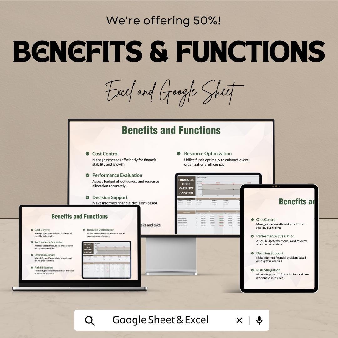 Financial Cost Variance Analysis Template | Budget vs Actual Tracker | Cost Control Spreadsheet | Financial Analysis Tool | Budget Tracker