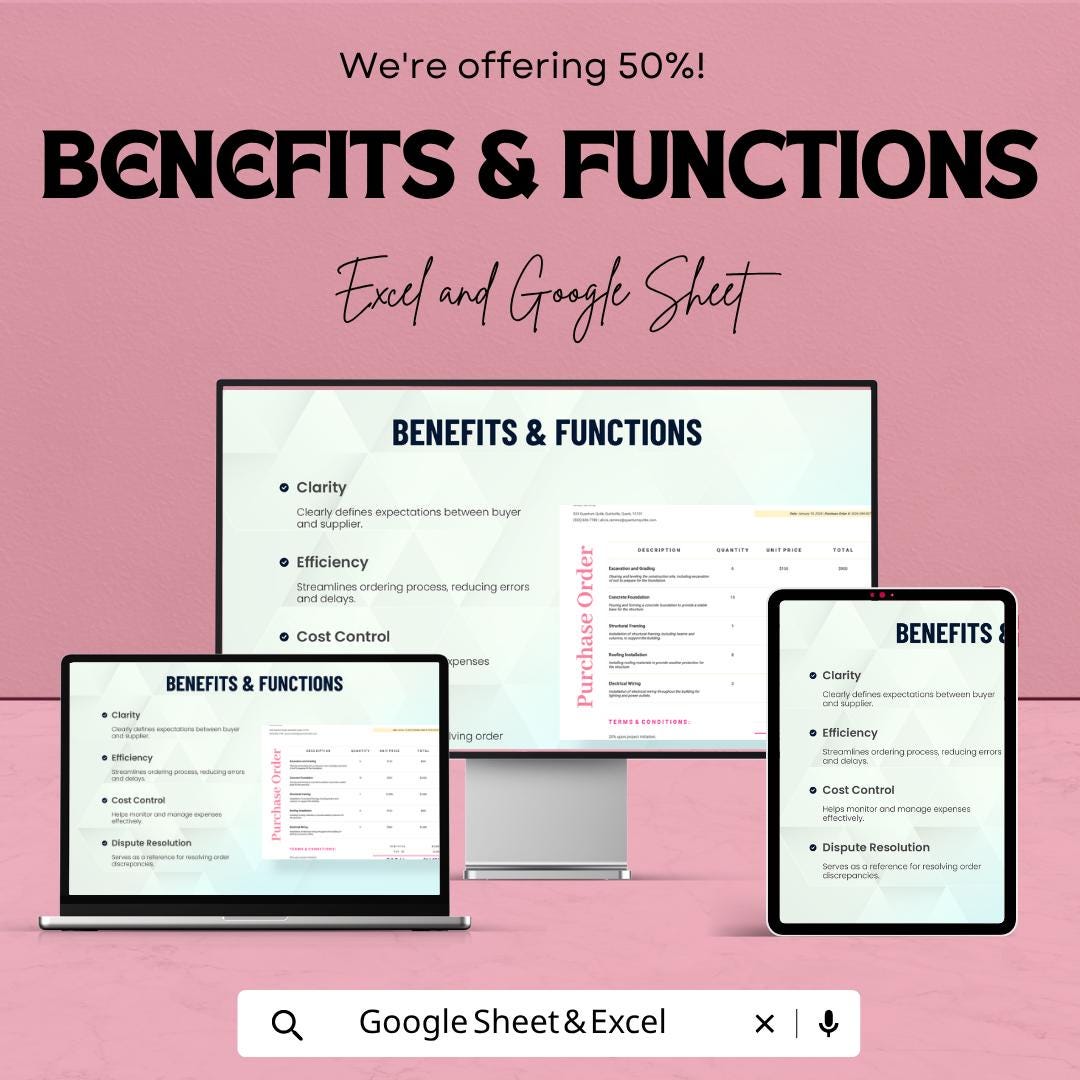 Proforma Purchase Order Template | Purchase Order Spreadsheet | Business Order Form Template | Excel & Google Sheets | Vendor Order Tracker