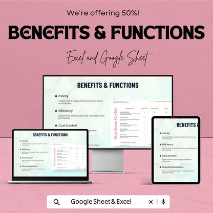 Proforma Purchase Order Template | Purchase Order Spreadsheet | Business Order Form Template | Excel & Google Sheets | Vendor Order Tracker