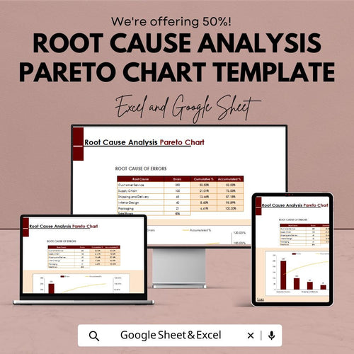 Root Cause Analysis Pareto Chart Template, Pareto Chart Excel, Google Sheets Pareto Analysis, 80 20 Rule Chart, Quality Improvement Tool