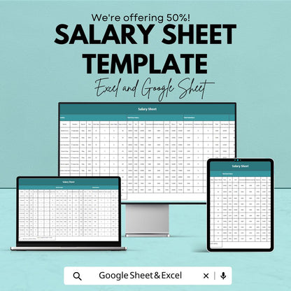 Salary Sheet Template | Payroll Tracker | Employee Salary Slip | Monthly Pay Calculator | HR Management Spreadsheet