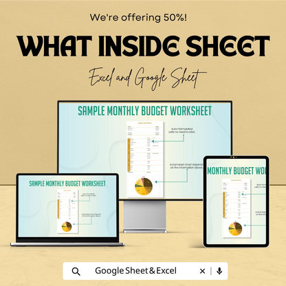 Monthly Budget Spreadsheet | Personal Finance Tracker | Expense & Income Planner | Budget Worksheet Template