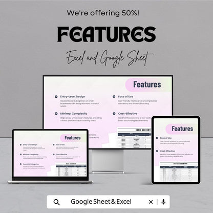 Basic Accounting Template | Excel and Google Sheets | Entry-Level Bookkeeping Spreadsheet | Debit & Credit Tracker | Simple Accounting Sheet