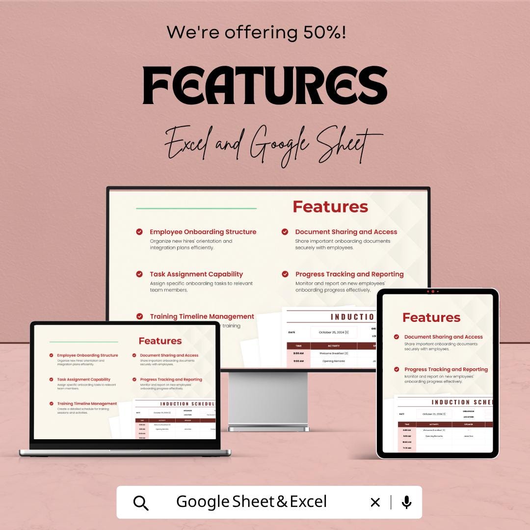 Induction Schedule Template | Employee Onboarding Planner | HR Training Schedule Template | Staff Onboarding Tracker Sheet