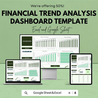 Financial Trend Analysis Dashboard Template | Business KPI Dashboard, Revenue & Expense Trends, Finance Analytics Sheet