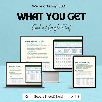 Project Management Log Sheet | Excel and Google Sheets Template | Track Projects, Budget & Expenses | Project Planning and Task Tracker