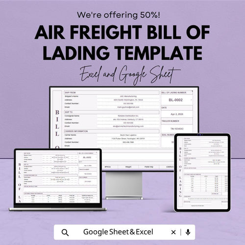 Air Freight Bill of Lading Template | Shipping Document Template | Freight Documentation | Cargo Shipping Template
