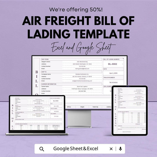 Air Freight Bill of Lading Template | Shipping Document Template | Freight Documentation | Cargo Shipping Template