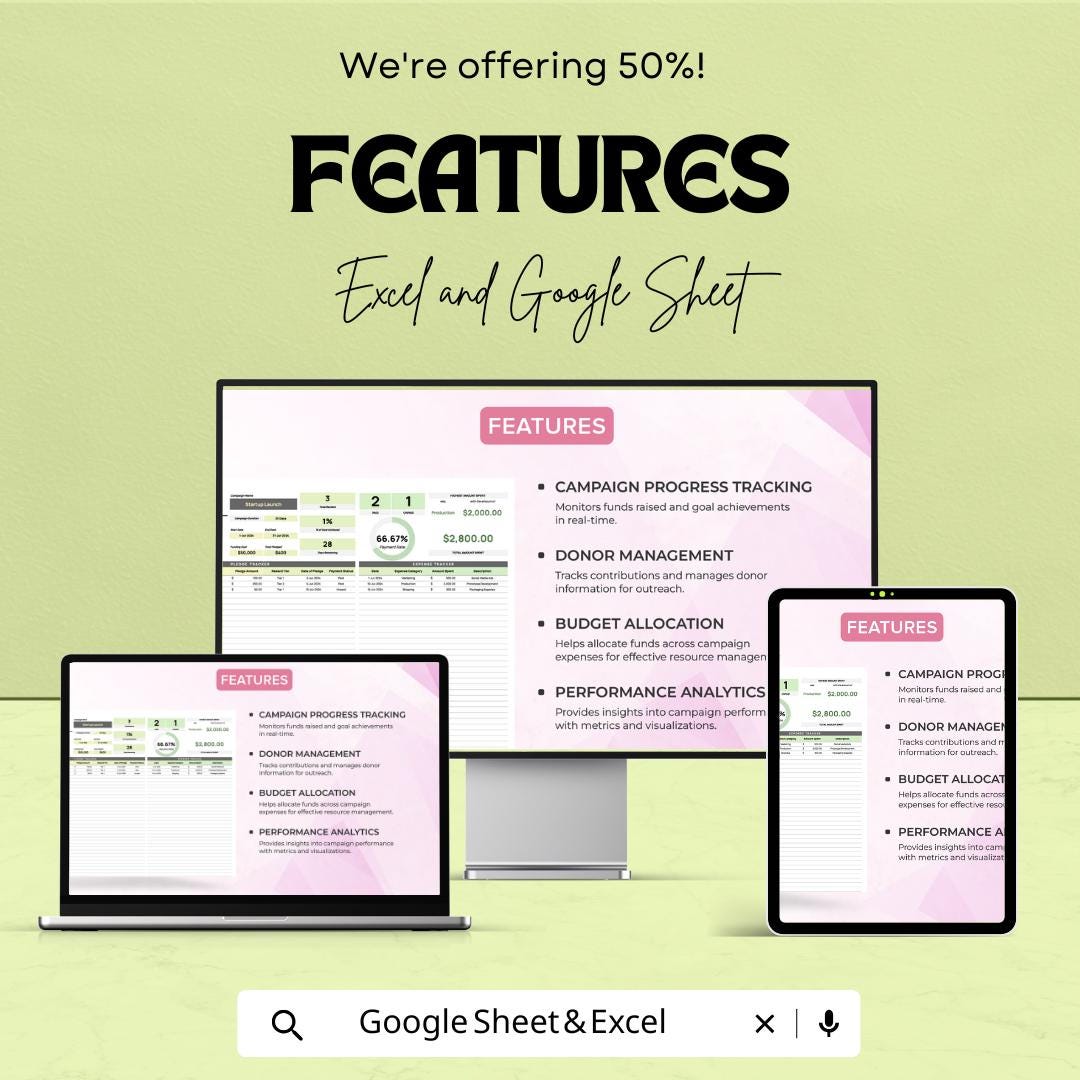 Startup Crowdfunding Campaign Tracker Template | Kickstarter Tracker Excel and Google Sheets | Fundraising & Donor Management Tool