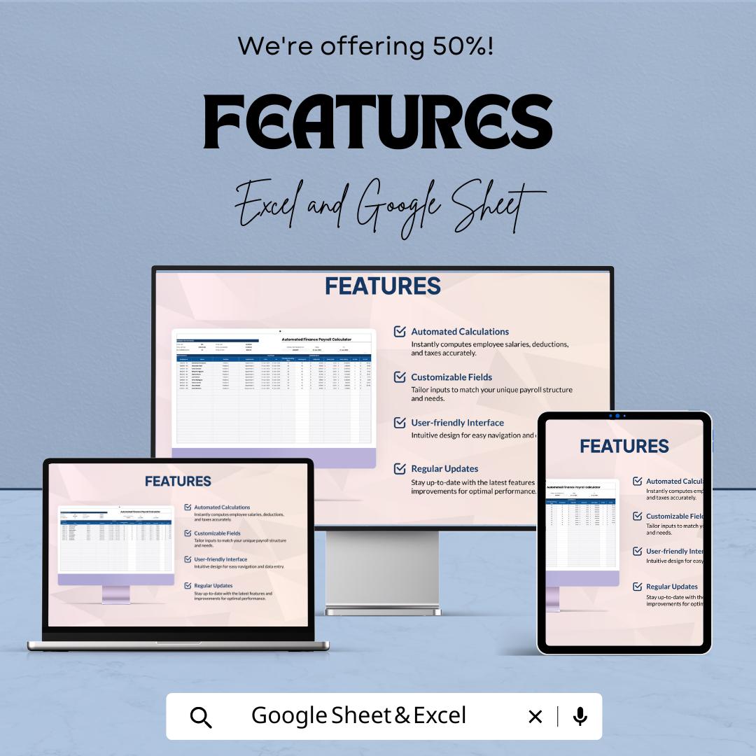 Automated Finance Payroll Calculator Template | Payroll Management Spreadsheet | Employee Salary Calculator | Automated Payroll Tool