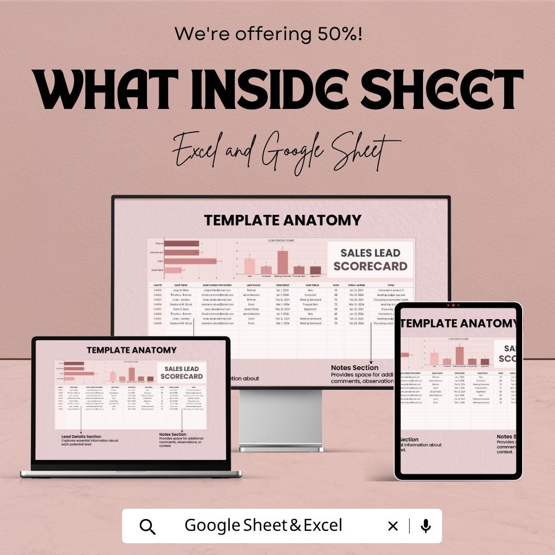 Sales Lead Scorecard Template | Lead Tracking Spreadsheet | Sales Pipeline Tracker | Excel & Google Sheets | Lead Management Sheet