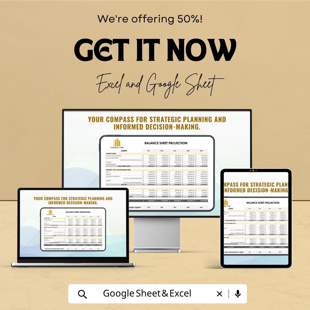 Balance Sheet Projection Template | Financial Forecast Spreadsheet | Budget Planning Tool | Financial Planning Dashboard