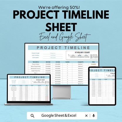 Project Timeline Template | Excel and Google Sheets | Task & Milestone Tracker | Project Schedule Planner | Instant Download