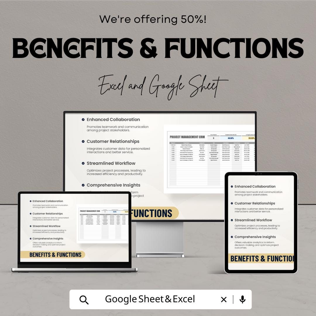 Project Management CRM Template | Business Tracker Spreadsheet | Google Sheets & Excel | Client and Task Management System | CRM Dashboard |